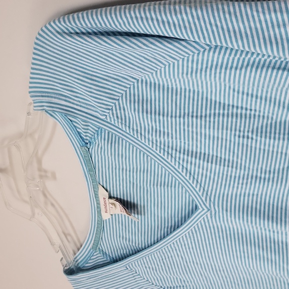 SUNDANCE Blue White Cotton Stripe V-Neck Ruched Side 3/4 Sleeve Tunic Top - Picture 2 of 9